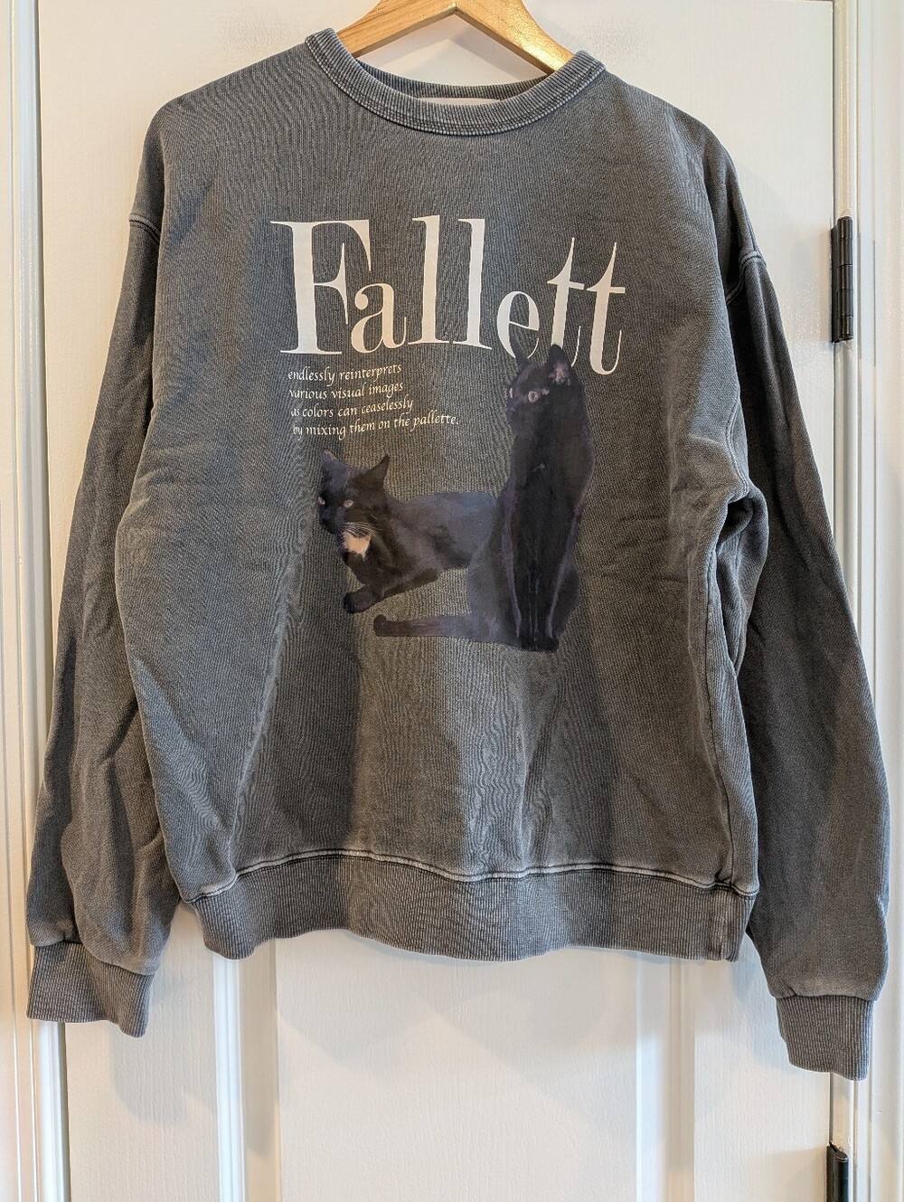 Fallet Cat Deuce Nero Sweatshirt Pigment Charcoal Gray Oversized Korean Size S - Picture 2 of 16